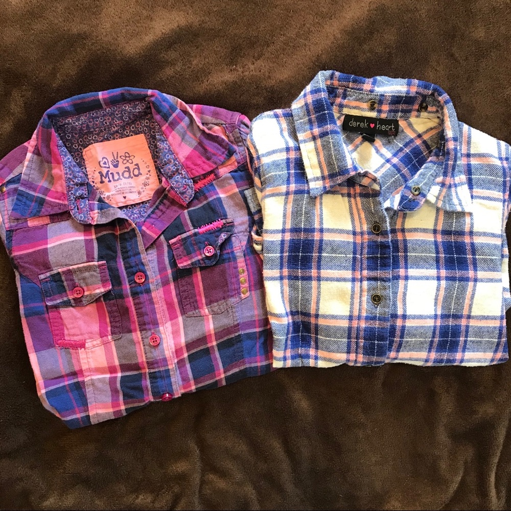 Two girls flannel button up shirts